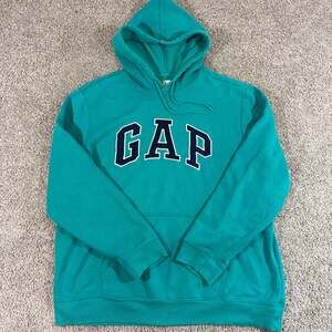 GAP Arch Logo Hoodie Mens XL Green Mirage Pullover Fleece Sweatshirt EUC